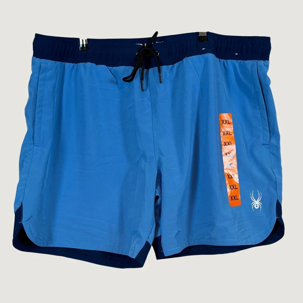 NWT Spyder Swim Mens XXL Blue Colorblock Board Short Trunks Quick Dry Mesh Lined